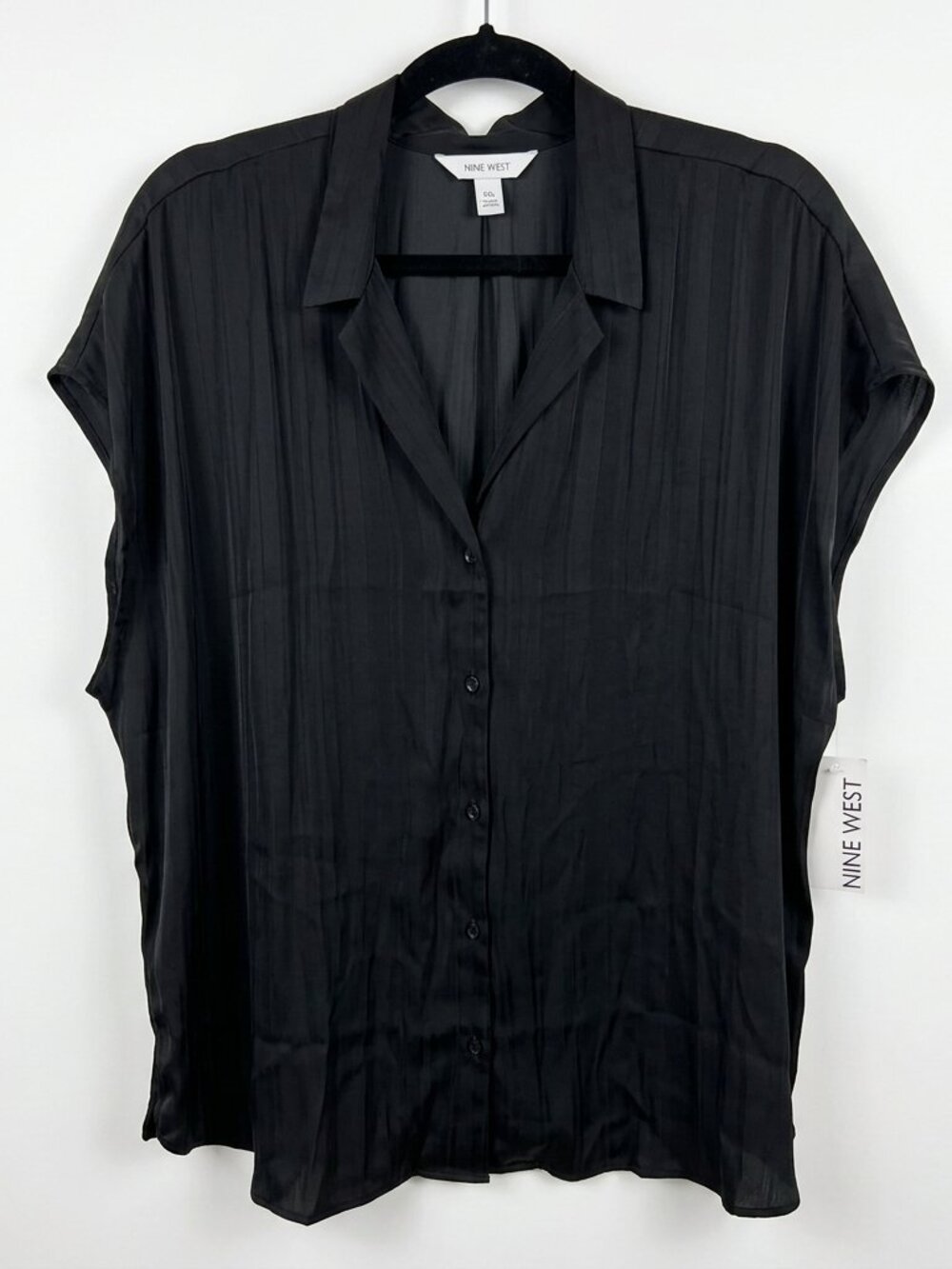 NWT Nine West Black Short Sleeve Camp Collar Blouse - XXL - Picture 2 of 8